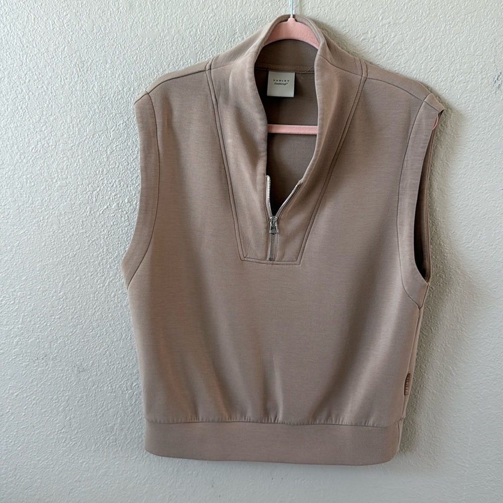 Varley Beige Sleeveless Zip-Up Top